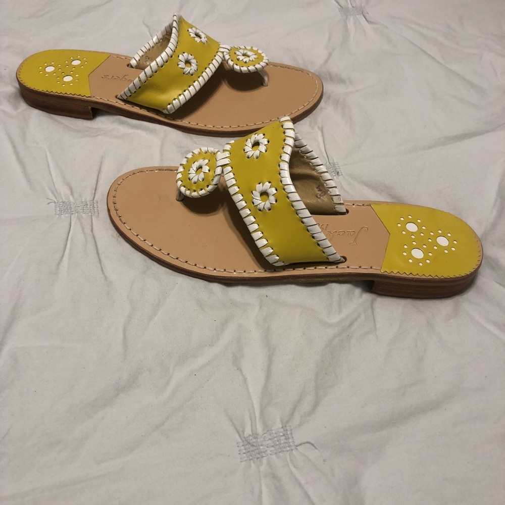 Jack Rogers Yellow & White Leather Sandals- size 8